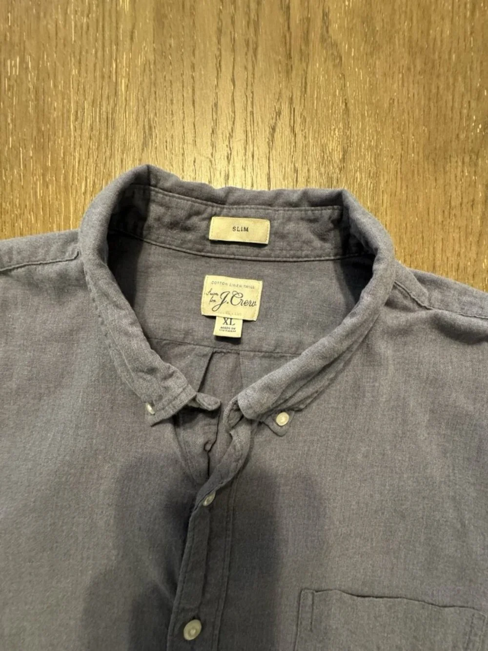 J.Crew Shirt Mens XL Blue Linen Cotton Twill Slim Fit Button Down Long Sleeve